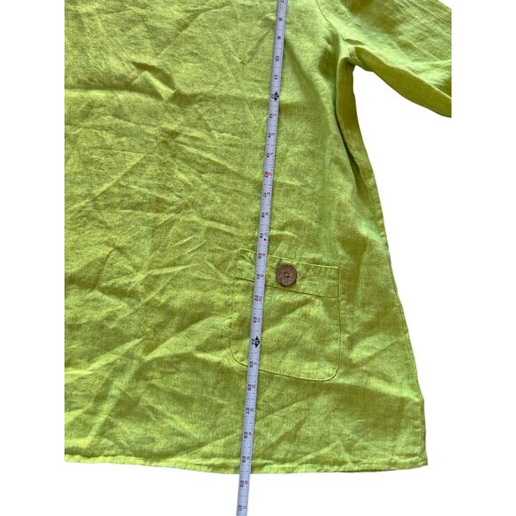 Ali Miles Sz Large Green 100% LINEN Abstract Wearable Art Blouse Shirt Top /s1 - Picture 5 of 6